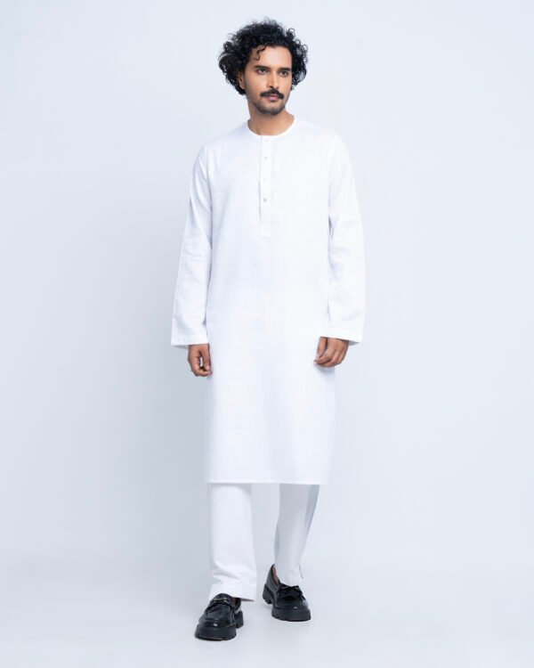 Round Neck Premium White Panjabi - Image 2