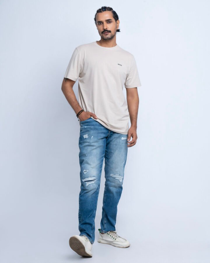 BOSS Premium Cotton Crew Neck T-Shirt – Beige - Image 2