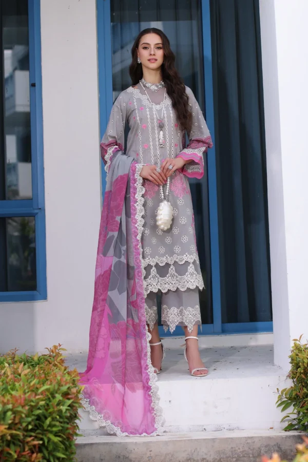 3PC Unstitched Suit Embroidered Lawn Collection Reem By Charizma - Image 3