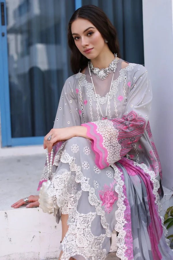 3PC Unstitched Suit Embroidered Lawn Collection Reem By Charizma - Image 7