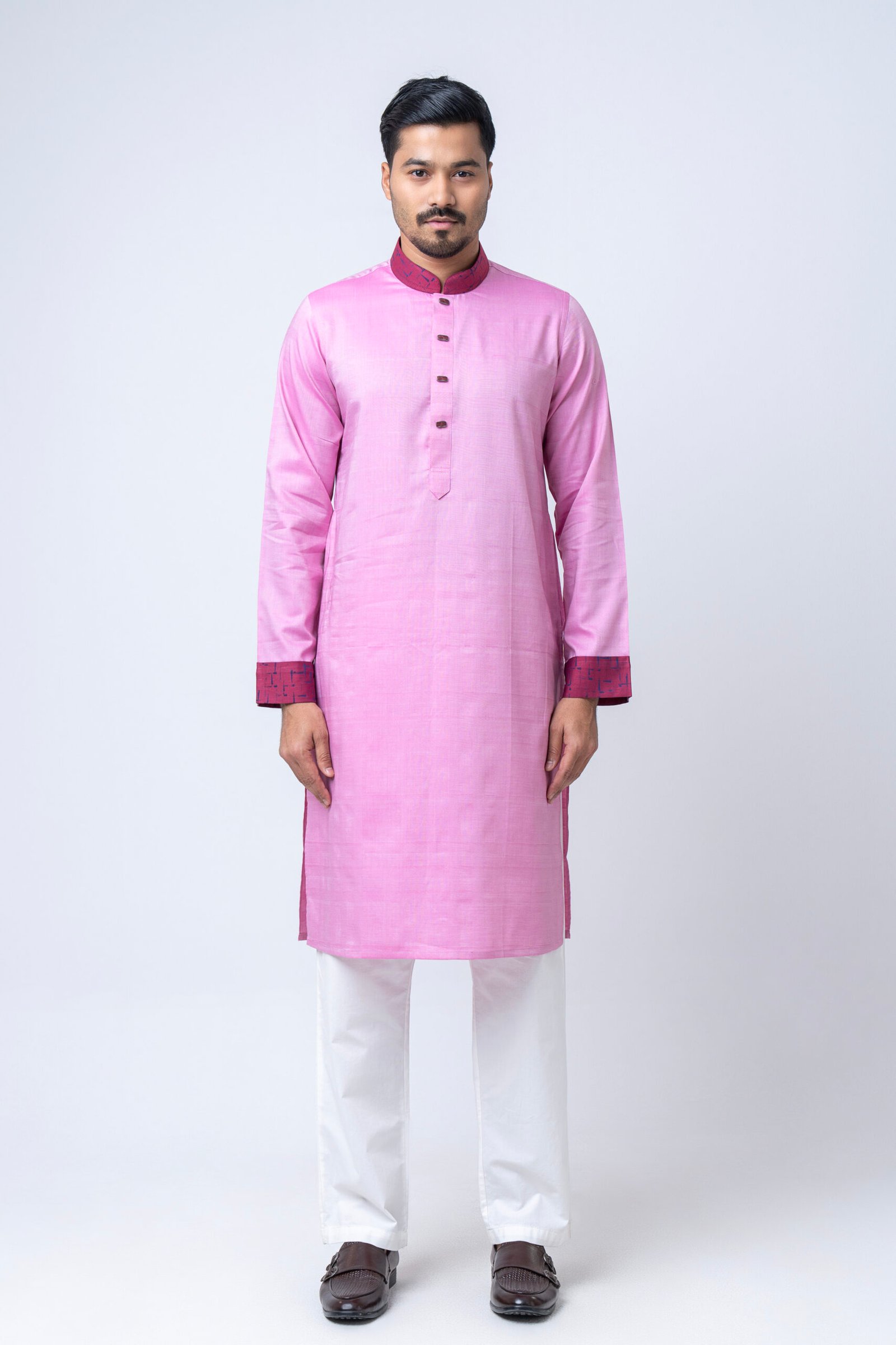 Elegant Rose Pink Cotton Panjabi - Image 2
