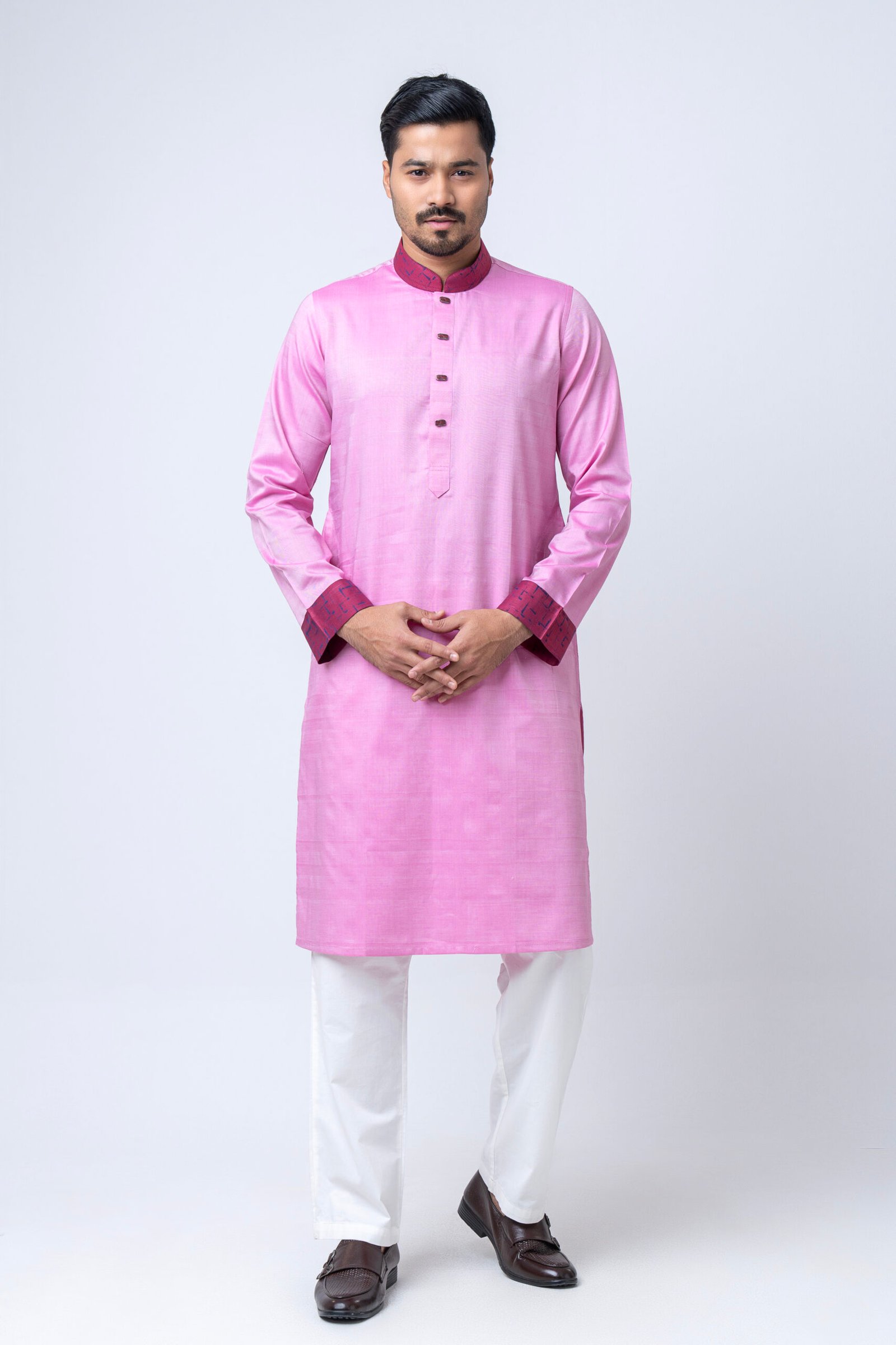 Elegant Rose Pink Cotton Panjabi - Image 3