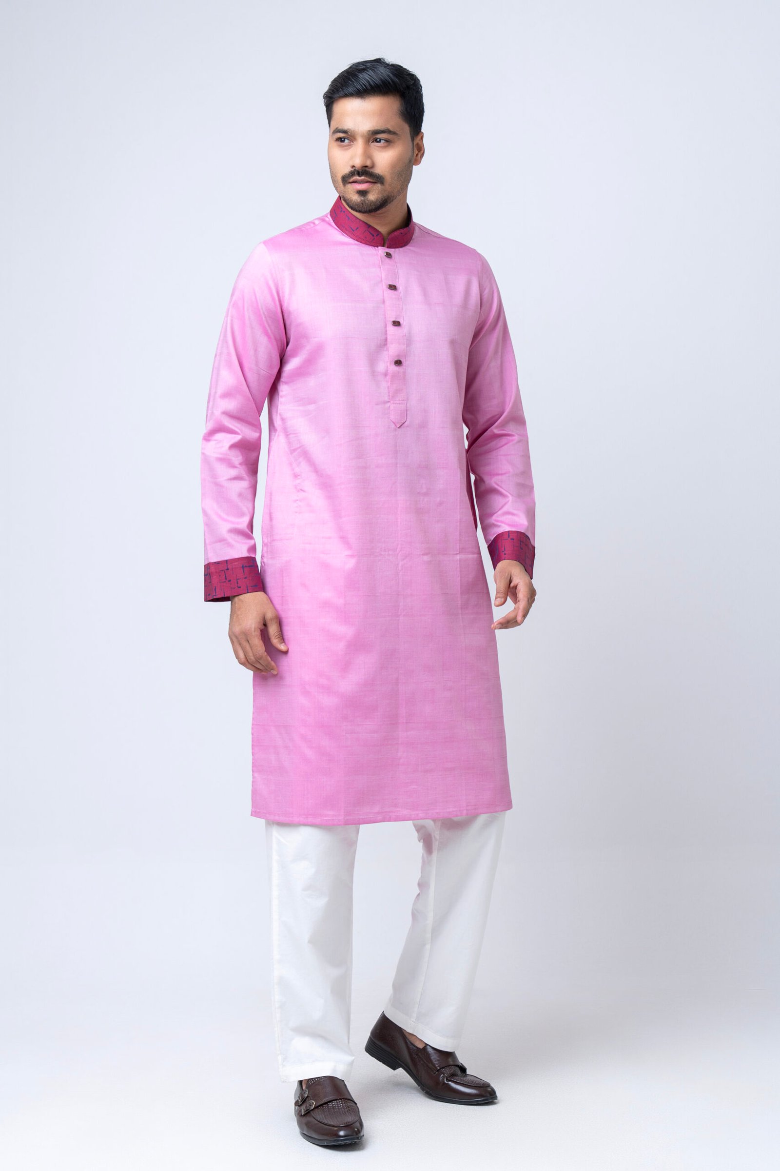 Elegant Rose Pink Cotton Panjabi
