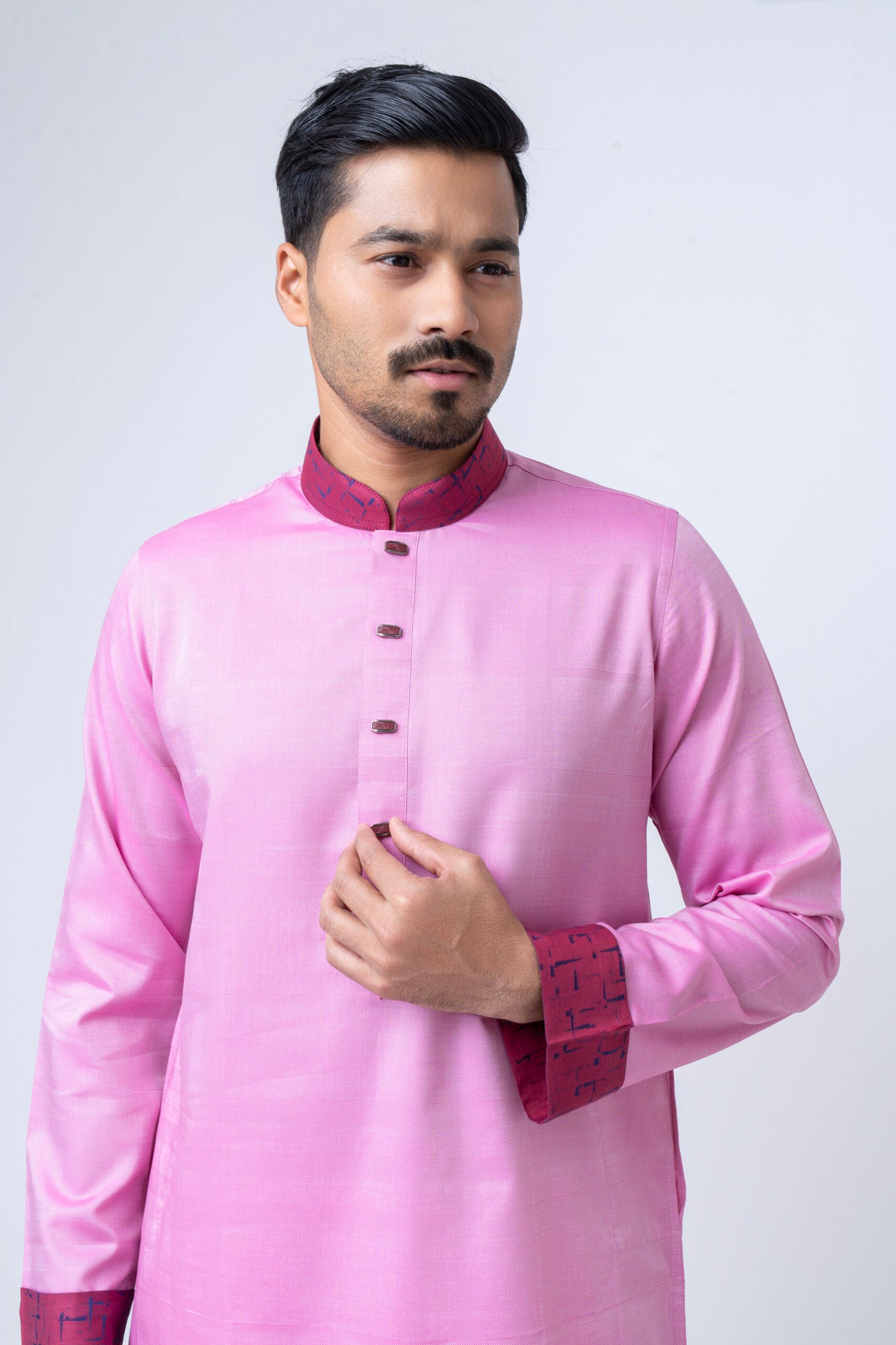 Elegant Rose Pink Cotton Panjabi - Image 5
