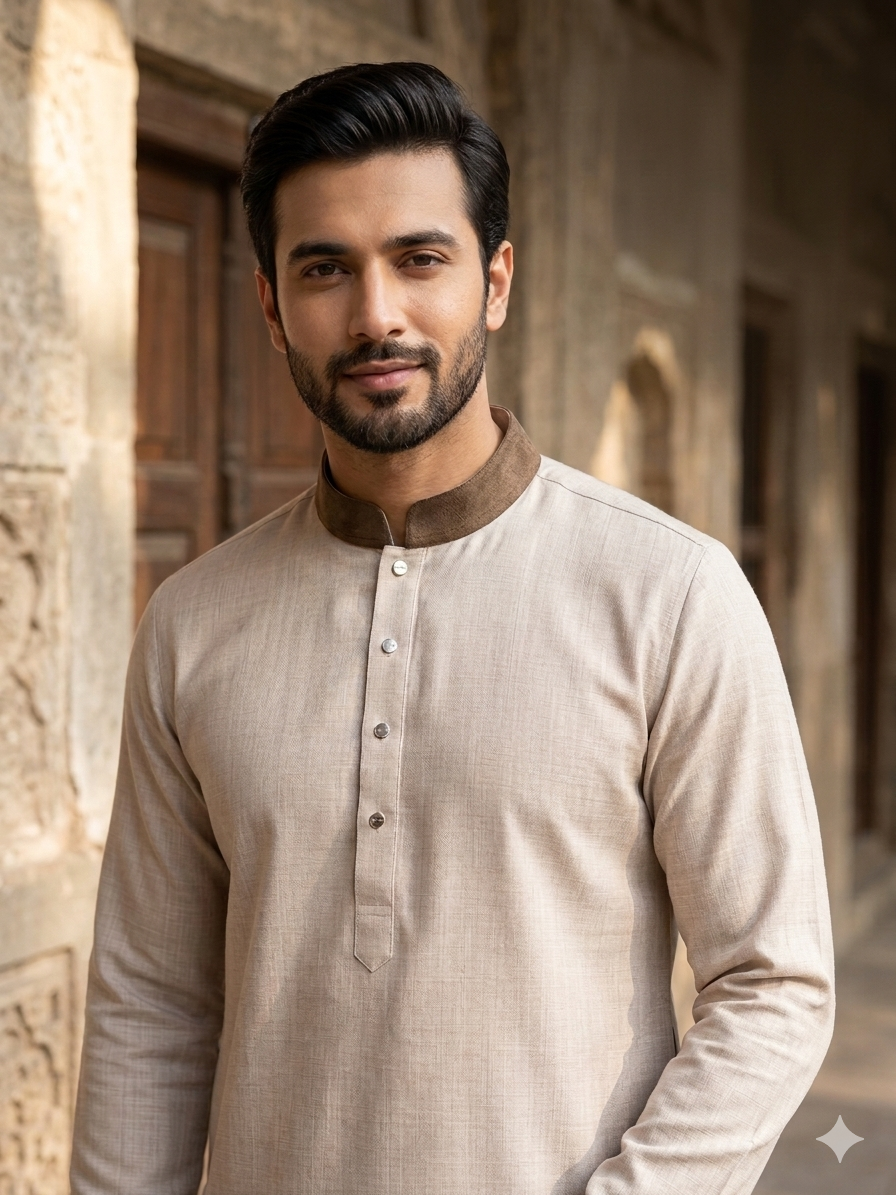 Luxury Contrast Suiting Panjabi