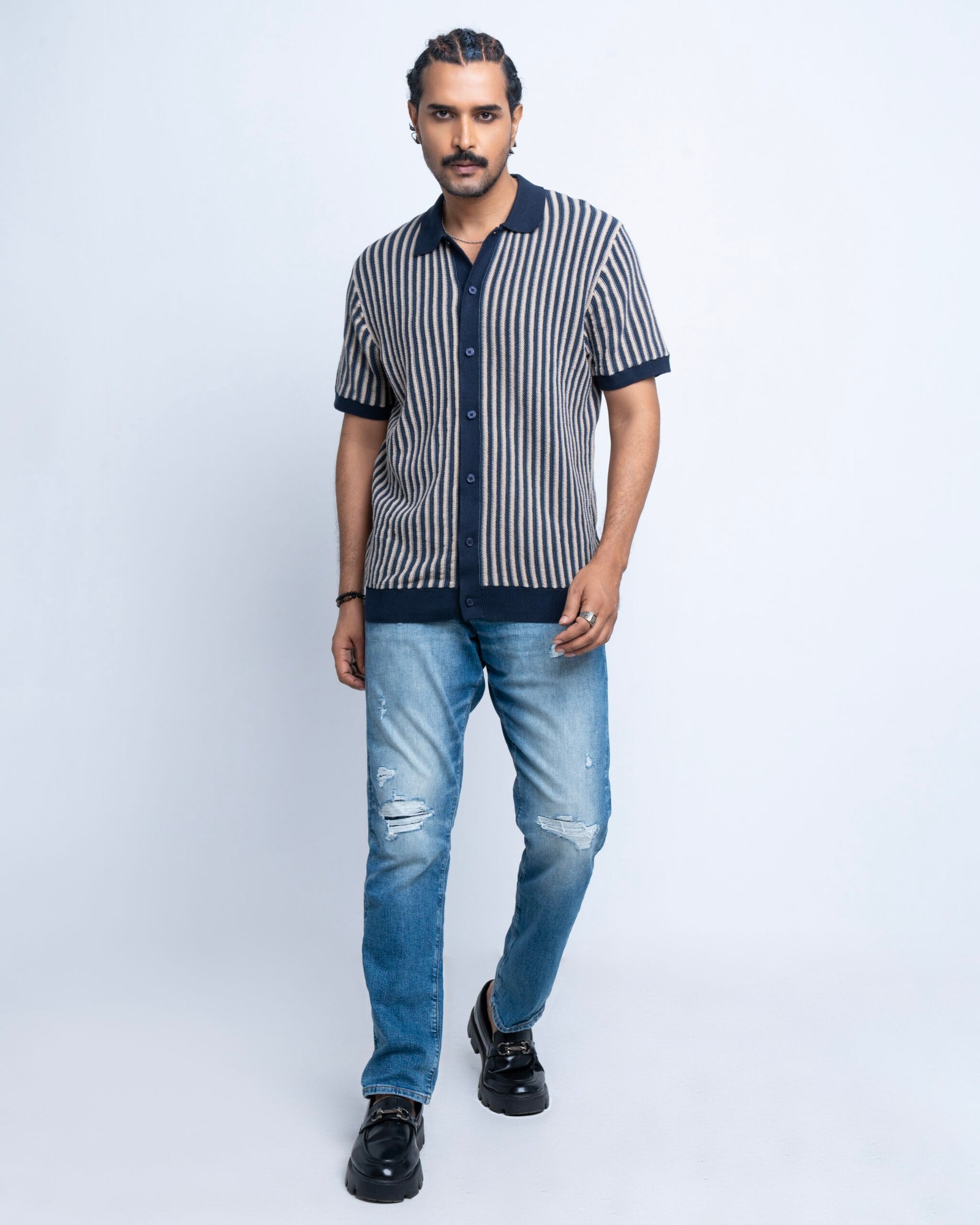 DSC01980-copy-scaled-1.jpg Steel and jelly - Textured Stripe Knitted Short Sleeve Shirt