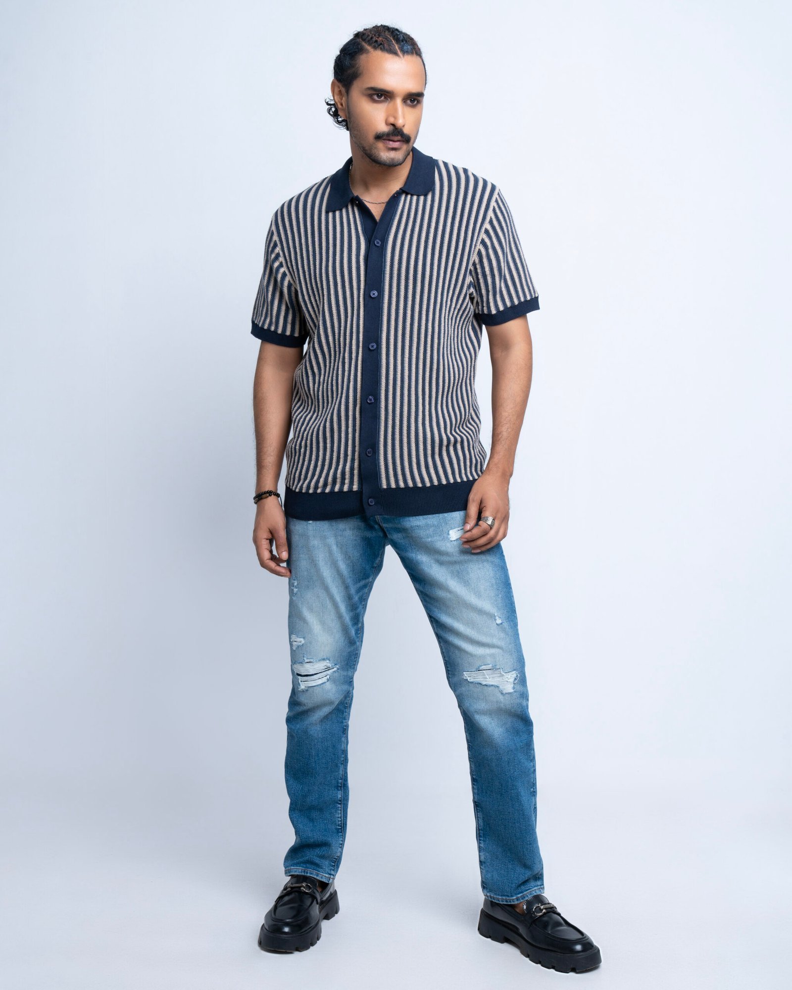 DSC01985-copy-scaled-1.jpg Steel and jelly - Textured Stripe Knitted Short Sleeve Shirt - Image 2