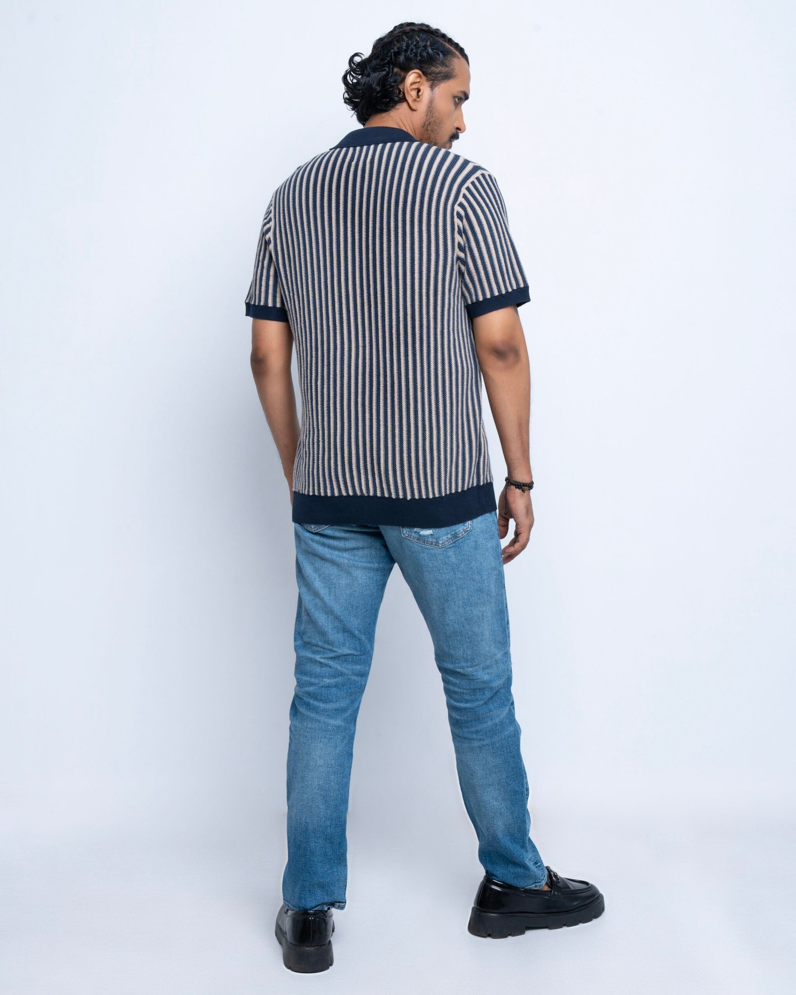 DSC01999-copy-scaled-1.jpg Steel and jelly - Textured Stripe Knitted Short Sleeve Shirt - Image 3